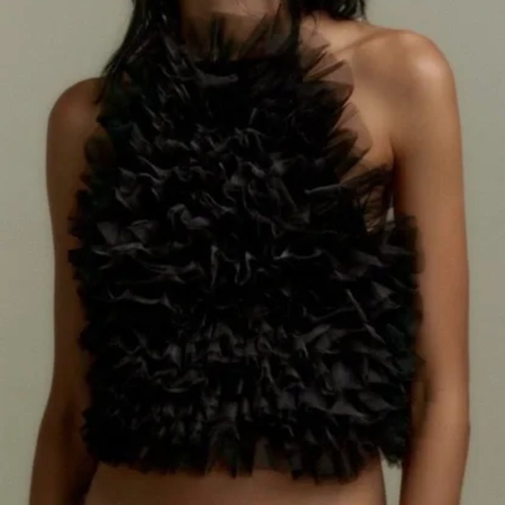 Zara Limited Edition Tulle Halter Top Black | Small